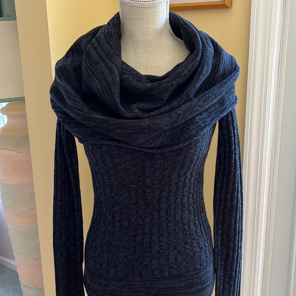 VS Moda International Cowlneck Sweater dress, Blue/black, Size XS.